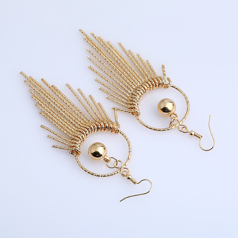 Wholesale Exaggerated long metal tassel earrings
